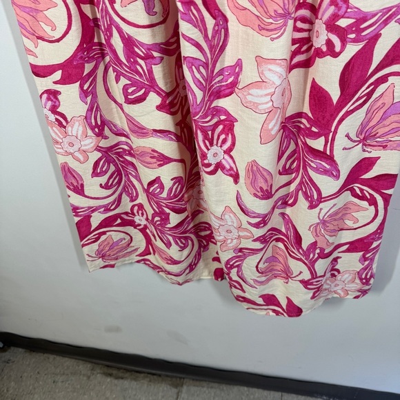 Pink Floral Cotton Linen Blend Resort Wear Boho  Pants Lightweight Size M/L - Picture 9 of 15